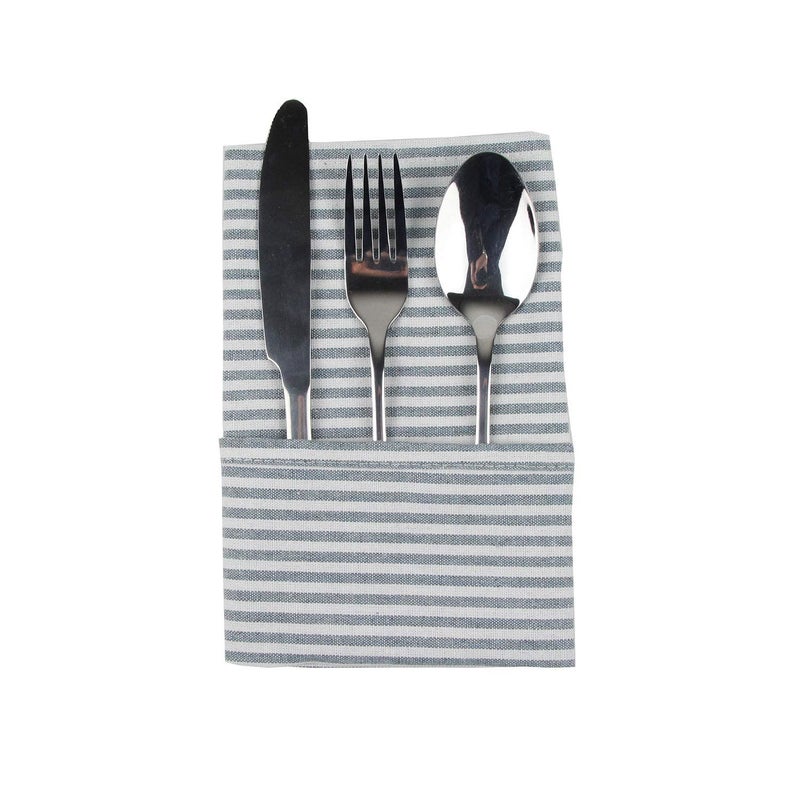 INFEI Plain Striped Cotton Linen Blended Dinner Cloth Napkins - Set of 12 (40 x 30 cm) - for Events & Home Use (Ocean) - Image 5
